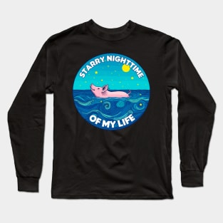 Starry Nighttime of My Life | Van Gogh Pig of the Bahamas Floating in the Sea | Piglet | Travel | Animal | Cruise | Vacation | Beach Long Sleeve T-Shirt